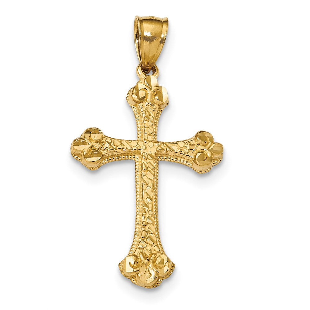 14K Gelbgold Kreuzanhänger mit diamantierten Knospenenden