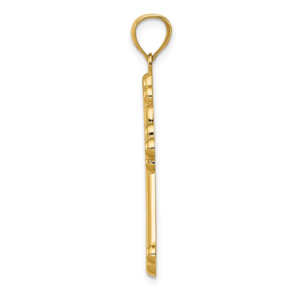 14K Gelbgold Kreuz-Anhänger mit Knospen, satiniert und poliert