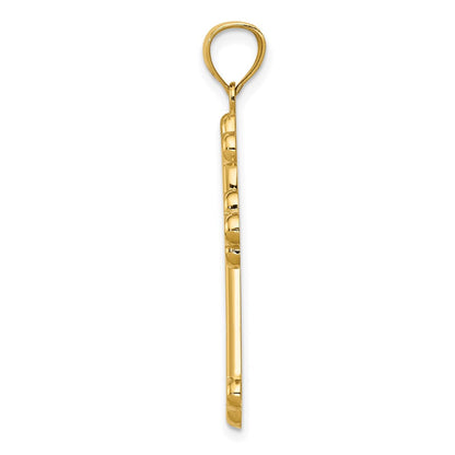 14K Gelbgold Kreuz-Anhänger mit Knospen, satiniert und poliert
