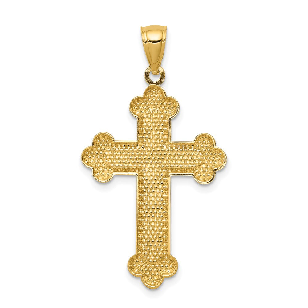 14K Gelbgold Kreuz-Anhänger mit Knospen, satiniert und poliert