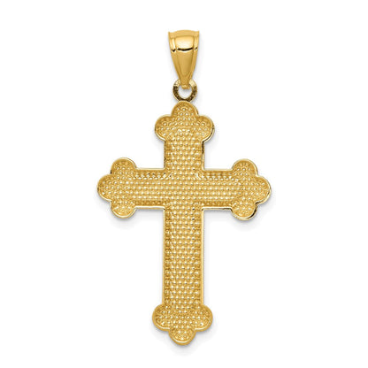 14K Gelbgold Kreuz-Anhänger mit Knospen, satiniert und poliert