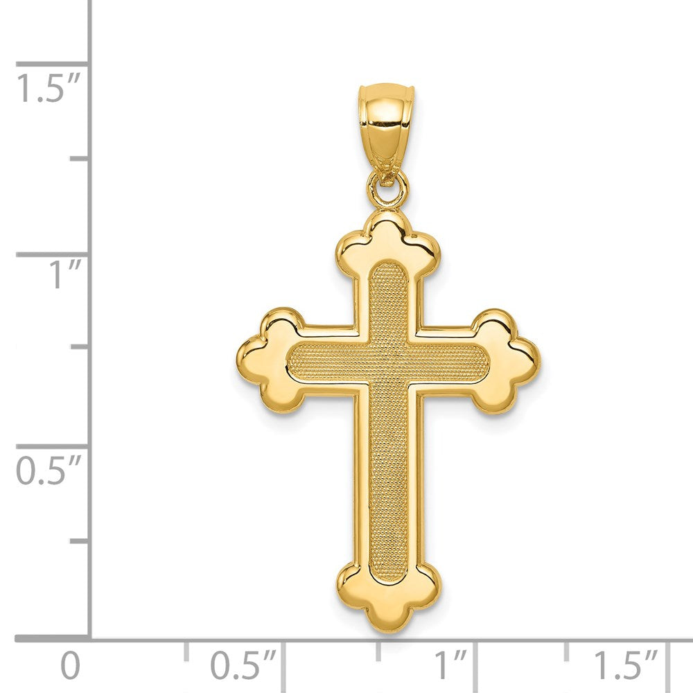 14K Gelbgold Kreuz-Anhänger mit Knospen, satiniert und poliert