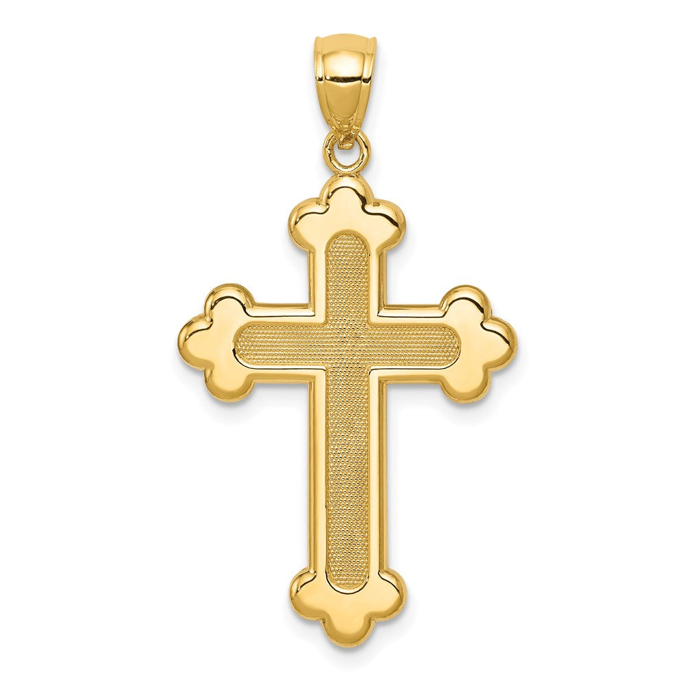 14K Gelbgold Kreuz-Anhänger mit Knospen, satiniert und poliert