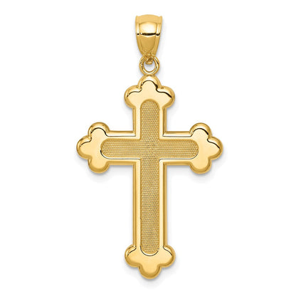 14K Gelbgold Kreuz-Anhänger mit Knospen, satiniert und poliert
