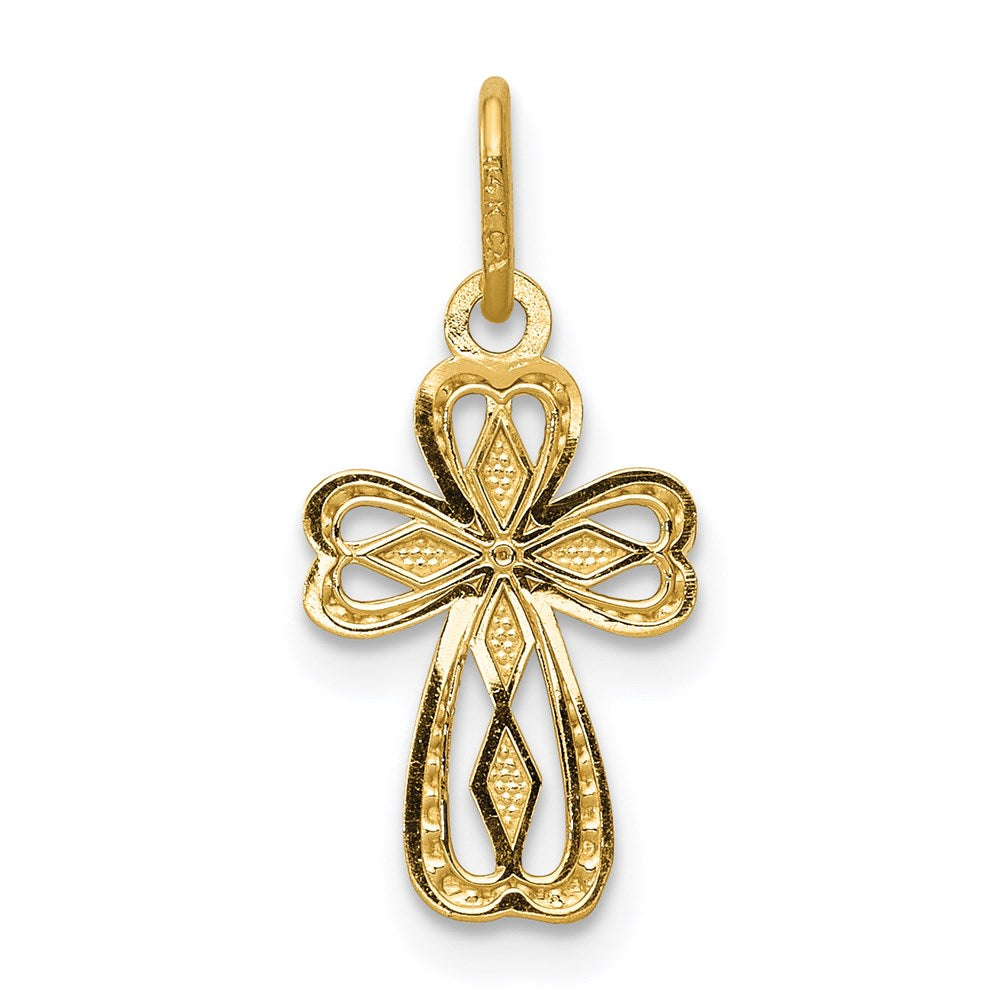 14K Gelbgold Diamantiert Poliert Klein Kreuz Anhänger