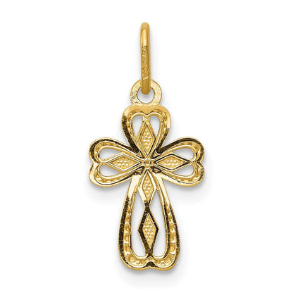 14K Gelbgold Diamantiert Poliert Klein Kreuz Anhänger