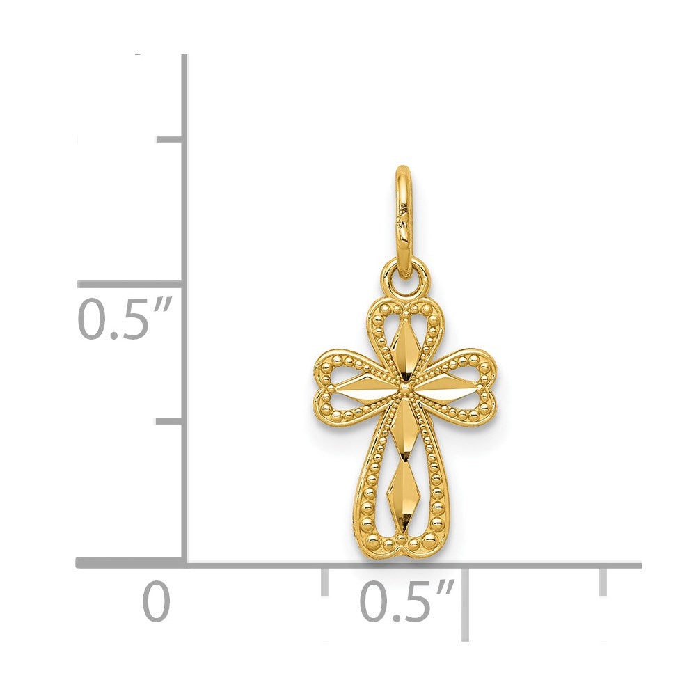 14K Gelbgold Diamantiert Poliert Klein Kreuz Anhänger