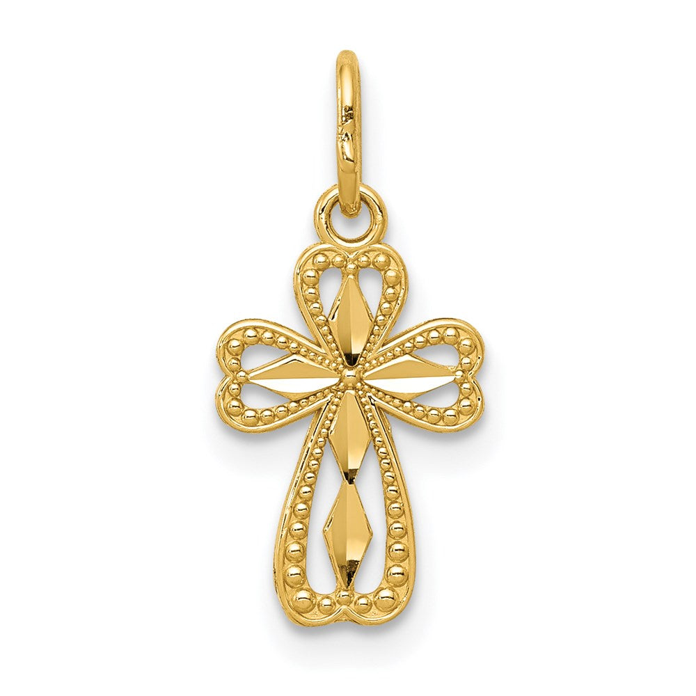 14K Gelbgold Diamantiert Poliert Klein Kreuz Anhänger