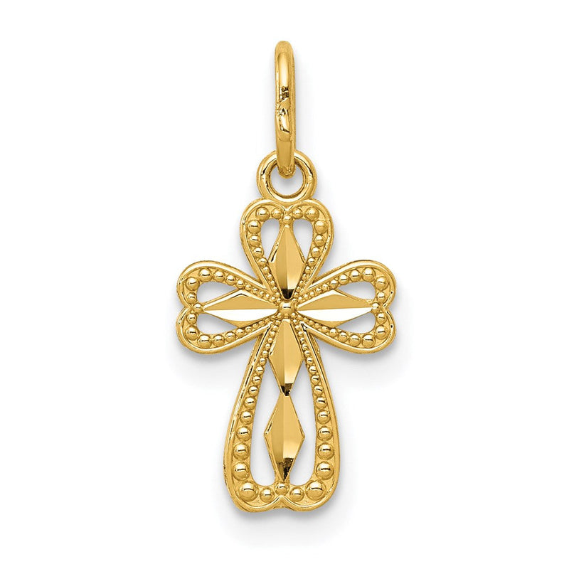 14K Gelbgold Diamantiert Poliert Klein Kreuz Anhänger