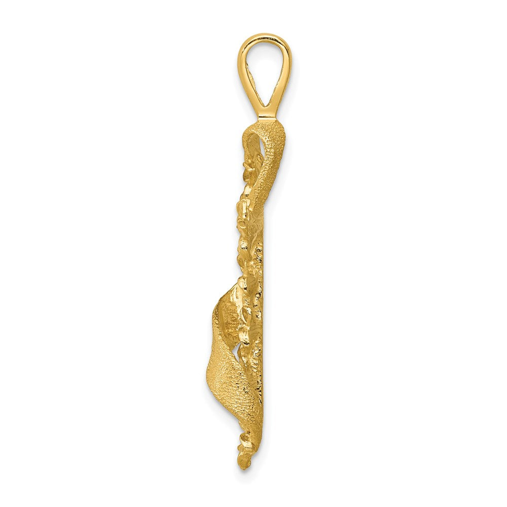 14K Gelbgold Kreuz-Anhänger mit Blume und Schleife, poliert und strukturiert