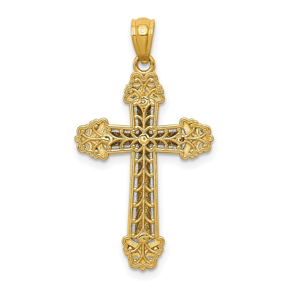 14K Bicolor Gold Polierter Kreuz-Anhänger