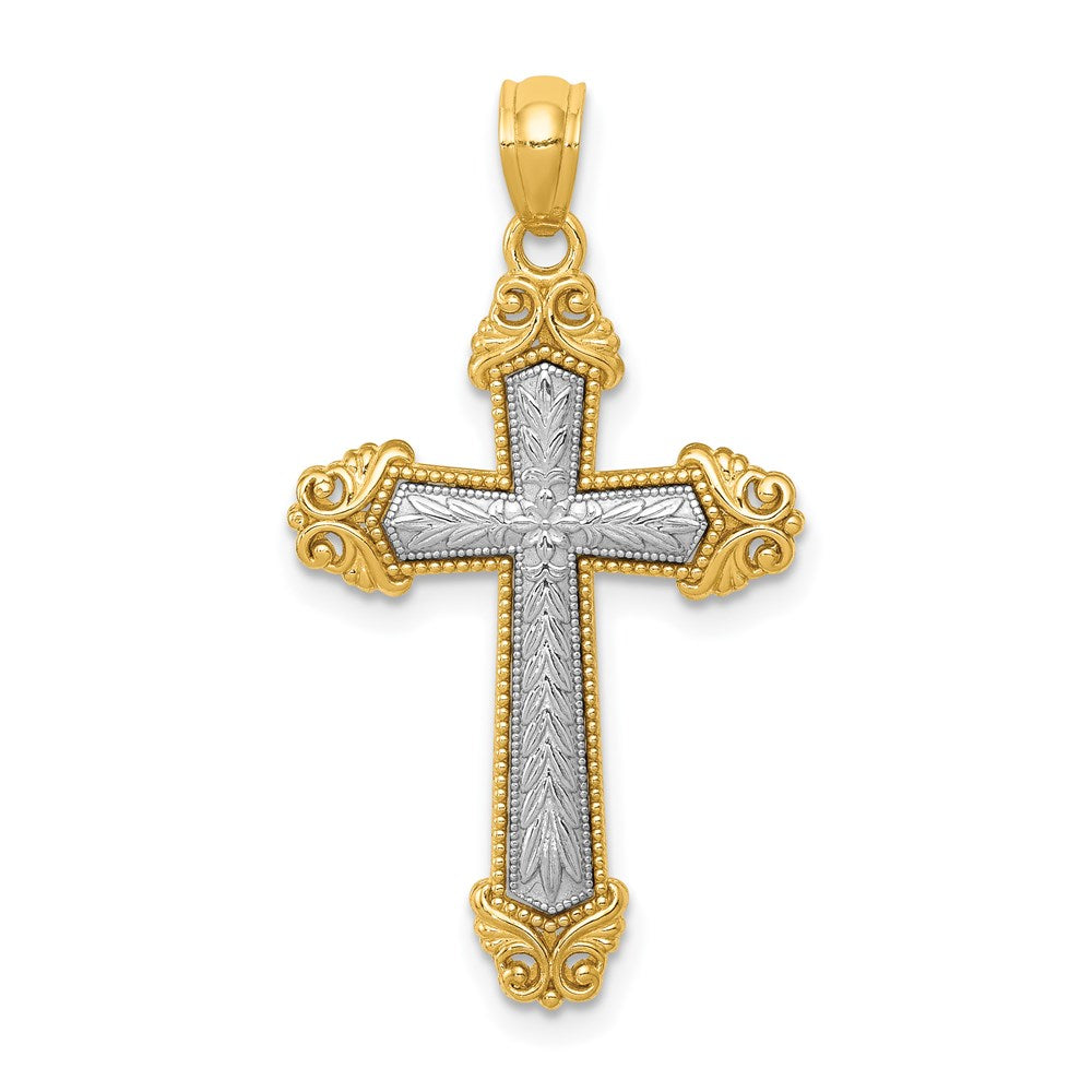 14K Bicolor Gold Polierter Kreuz-Anhänger