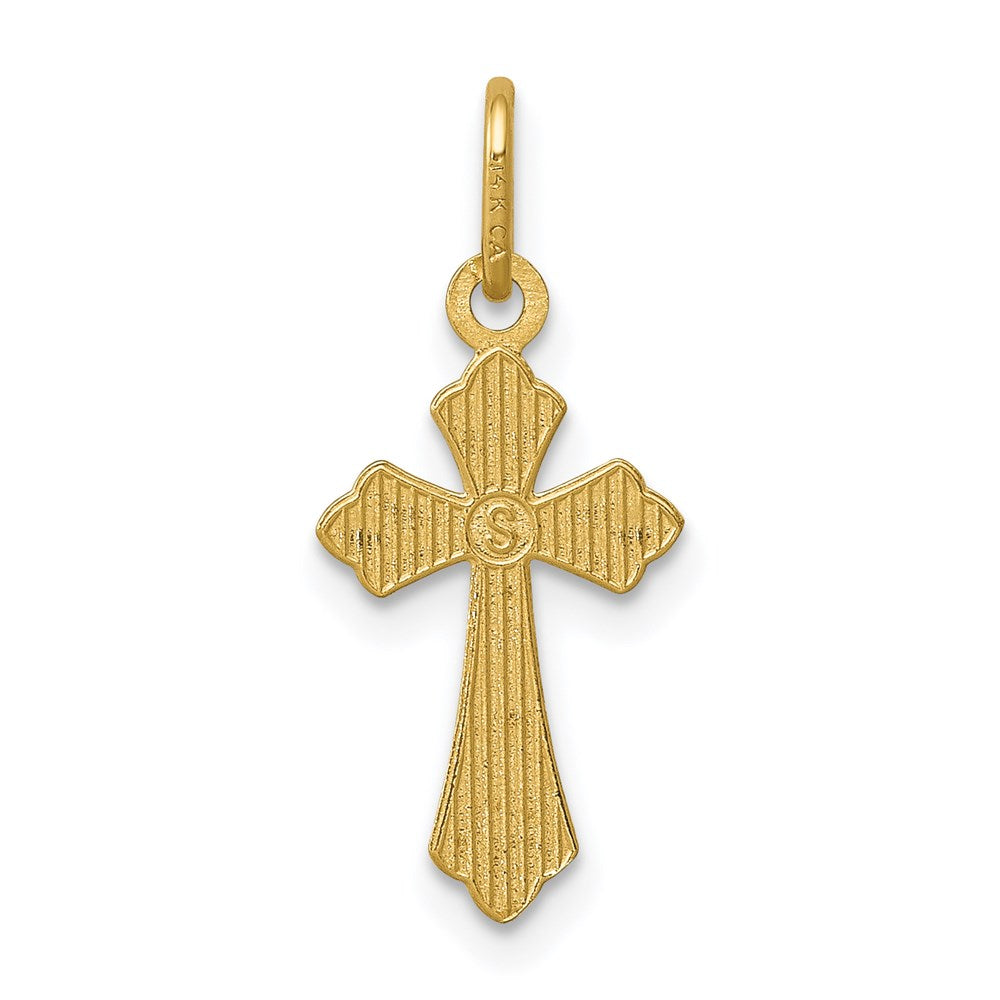 14K Gelbgold Poliert Diamantiert Klein Kreuz Charm