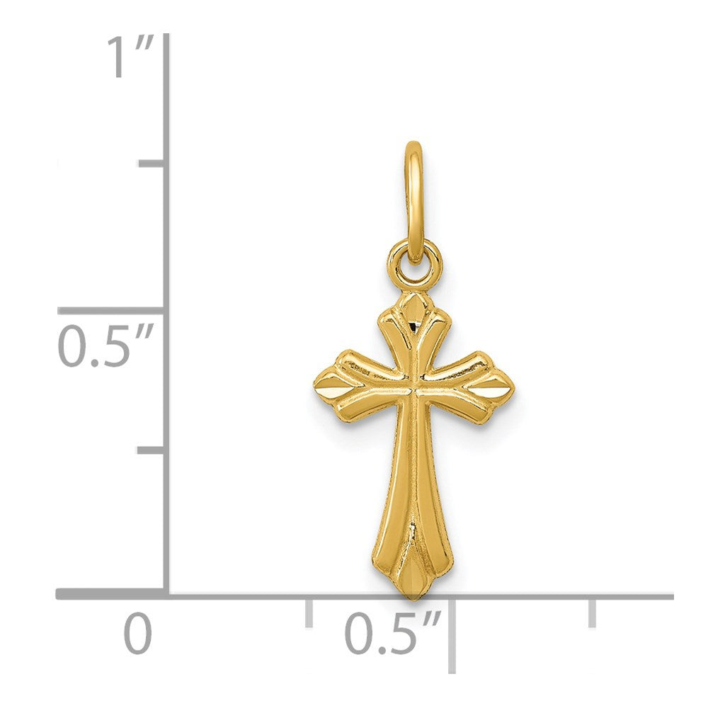 14K Gelbgold Poliert Diamantiert Klein Kreuz Charm