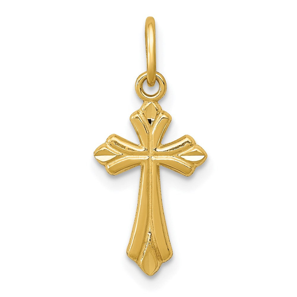 14K Gelbgold Poliert Diamantiert Klein Kreuz Charm