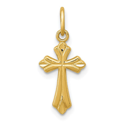 14K Gelbgold Poliert Diamantiert Klein Kreuz Charm