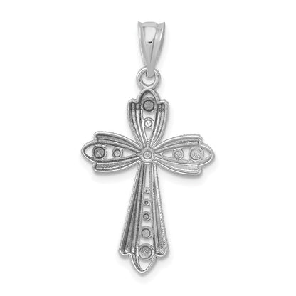 14K Weißgold Poliert Diamantiert Fancy Kreuz Anhänger