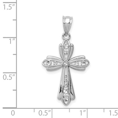 14K Weißgold Poliert Diamantiert Fancy Kreuz Anhänger