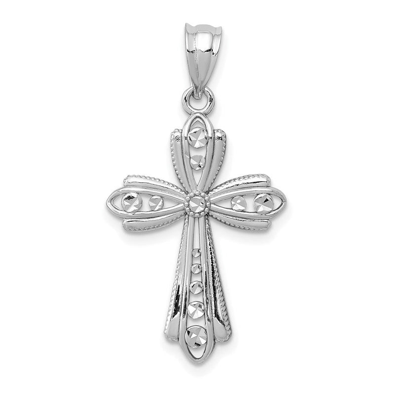 14K Weißgold Poliert Diamantiert Fancy Kreuz Anhänger