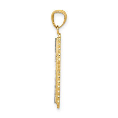 14K Gelb & Rhodium mit Rhodium Diamantiert Knospend Kreuz Anhänger