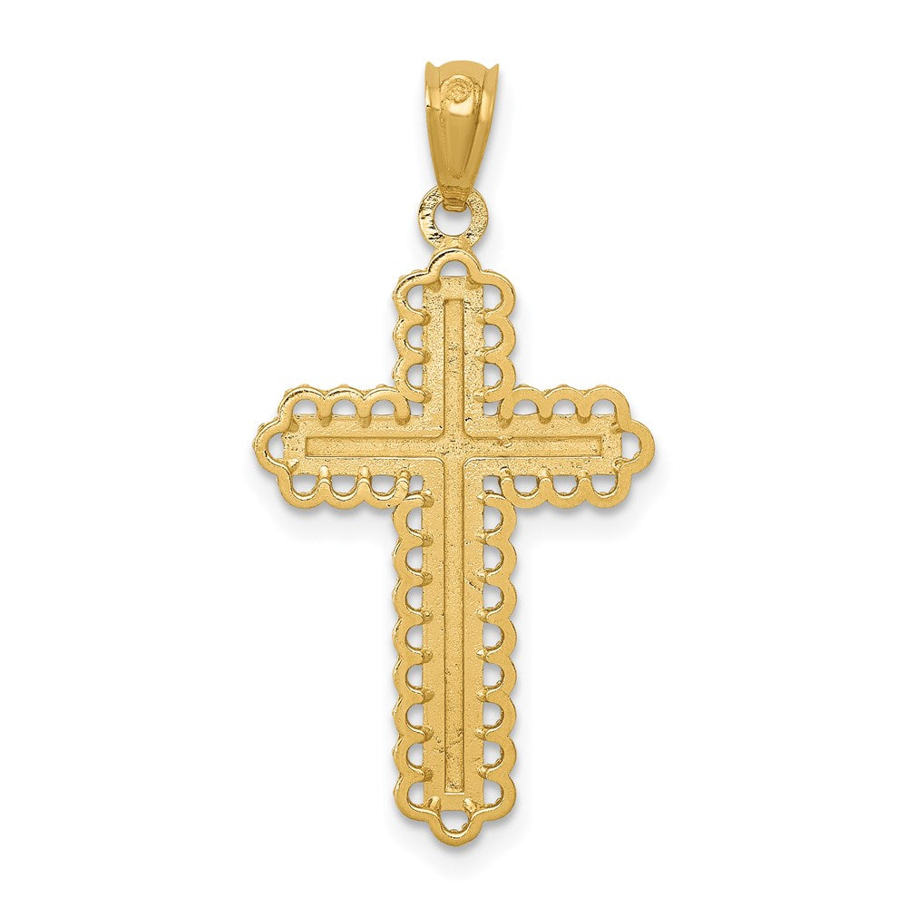14K Gelb & Rhodium mit Rhodium Diamantiert Knospend Kreuz Anhänger