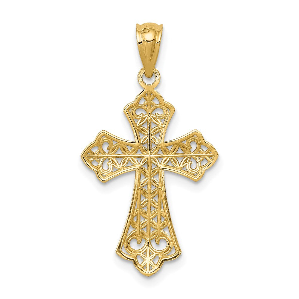 14K Gelbgold Poliert Filigran Kreuz Anhänger