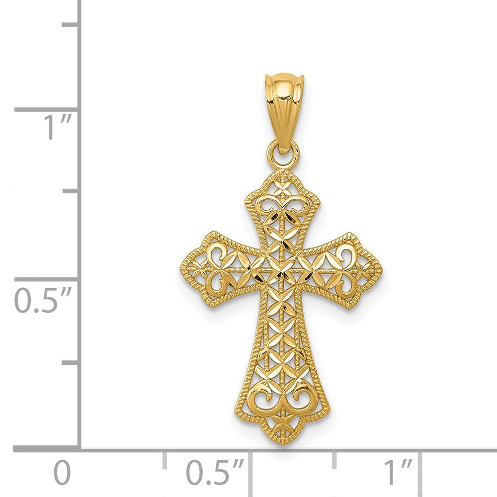 14K Gelbgold Poliert Filigran Kreuz Anhänger
