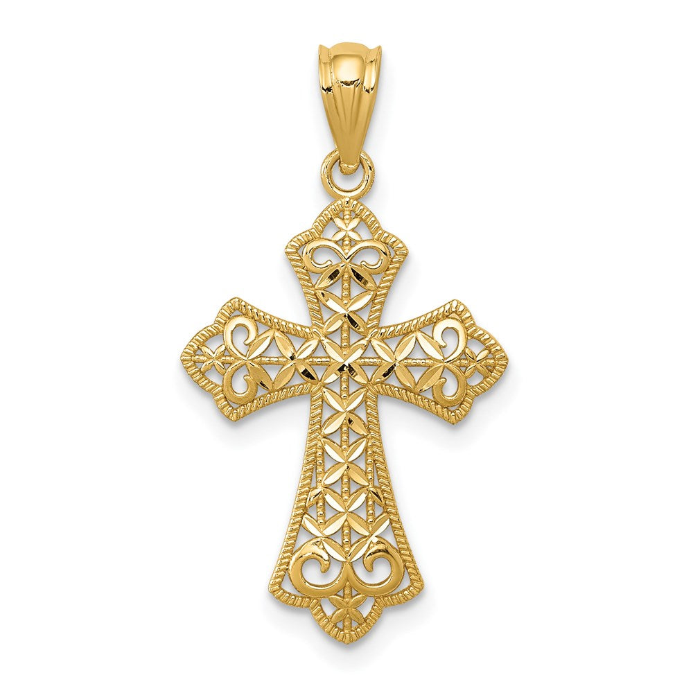 14K Gelbgold Poliert Filigran Kreuz Anhänger