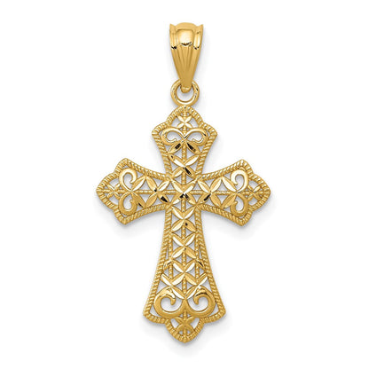 14K Gelbgold Poliert Filigran Kreuz Anhänger