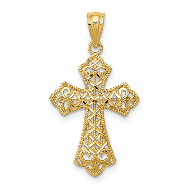 14K Gelbgold Poliert Filigran Kreuz Anhänger