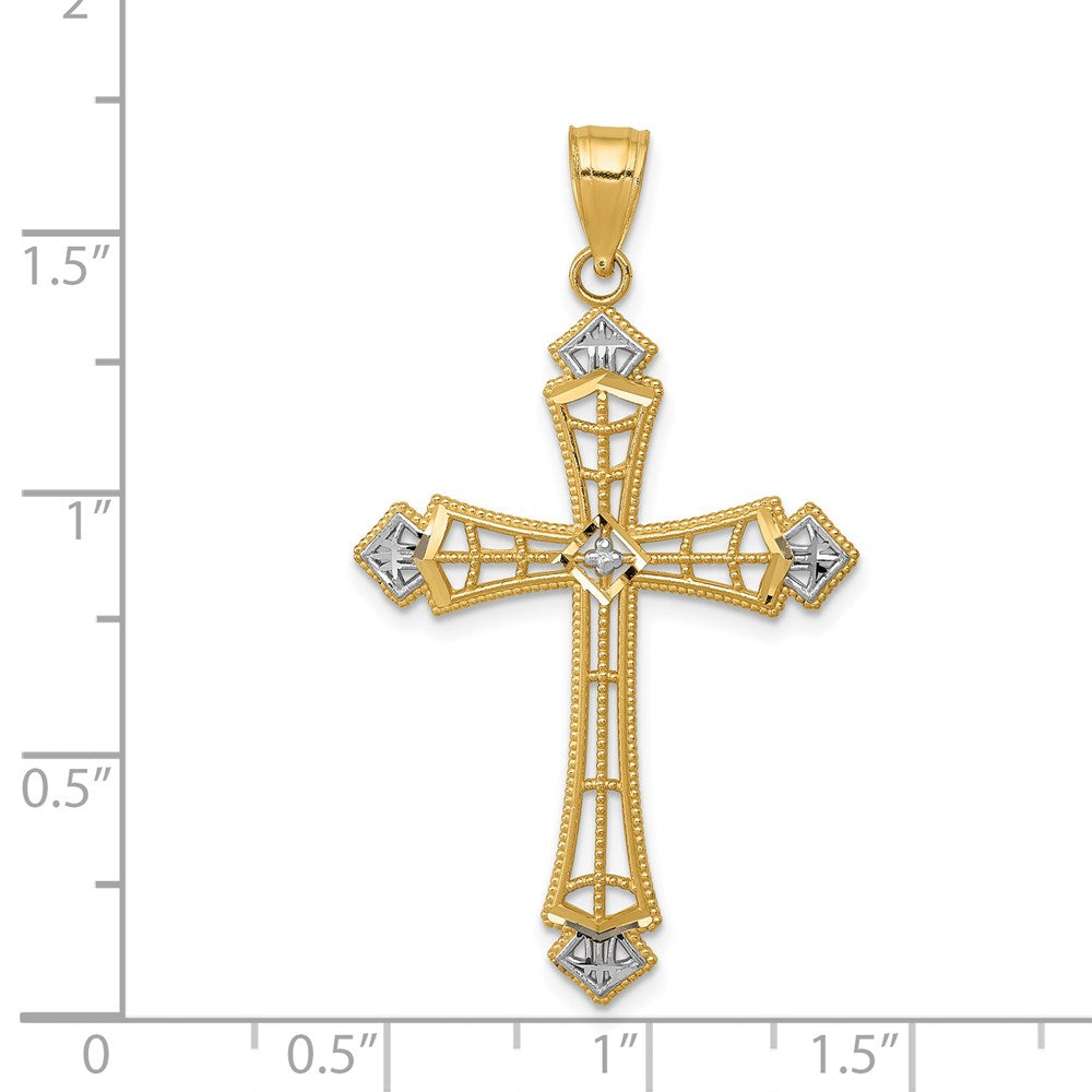 14K Gelb & Rhodium mit Rhodium Diamantiert Kreuz Anhänger