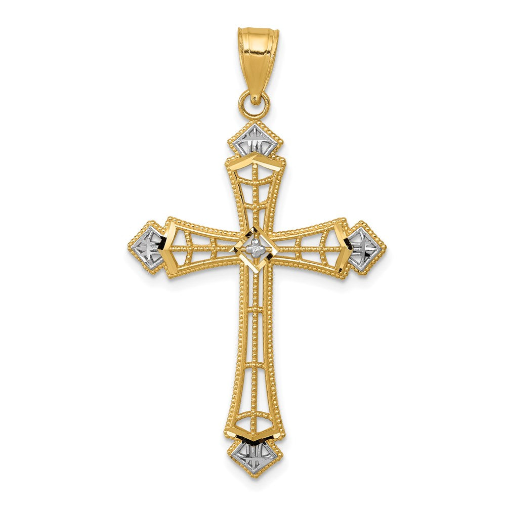 14K Gelb & Rhodium mit Rhodium Diamantiert Kreuz Anhänger