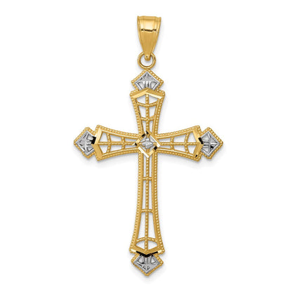 14K Gelb & Rhodium mit Rhodium Diamantiert Kreuz Anhänger
