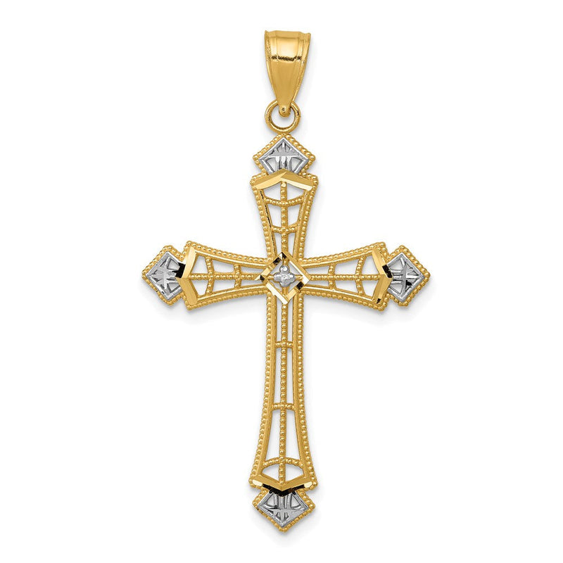 14K Gelb & Rhodium mit Rhodium Diamantiert Kreuz Anhänger