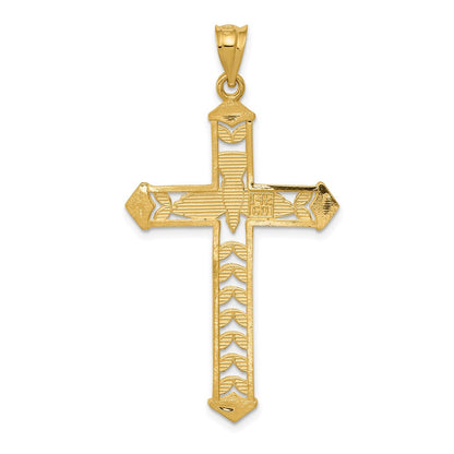 14K Gelb- und Rhodiumgold Tauben-Kreuz-Anhänger mit Rhodium-Politur, diamantgeschliffen