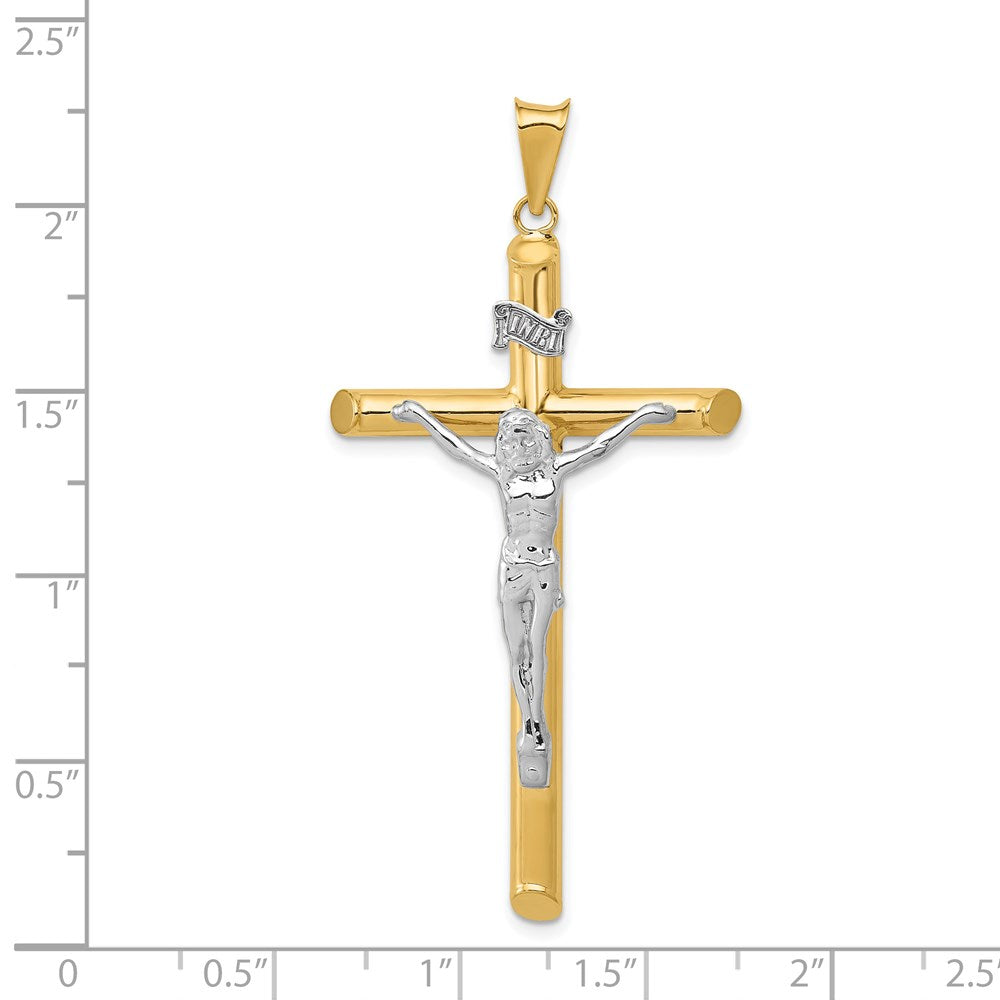 14 Karat Bicolor Gold Polierter Kruzifix-Anhänger aus Bicolor-Gold