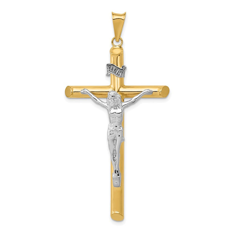 14 Karat Bicolor Gold Polierter Kruzifix-Anhänger aus Bicolor-Gold