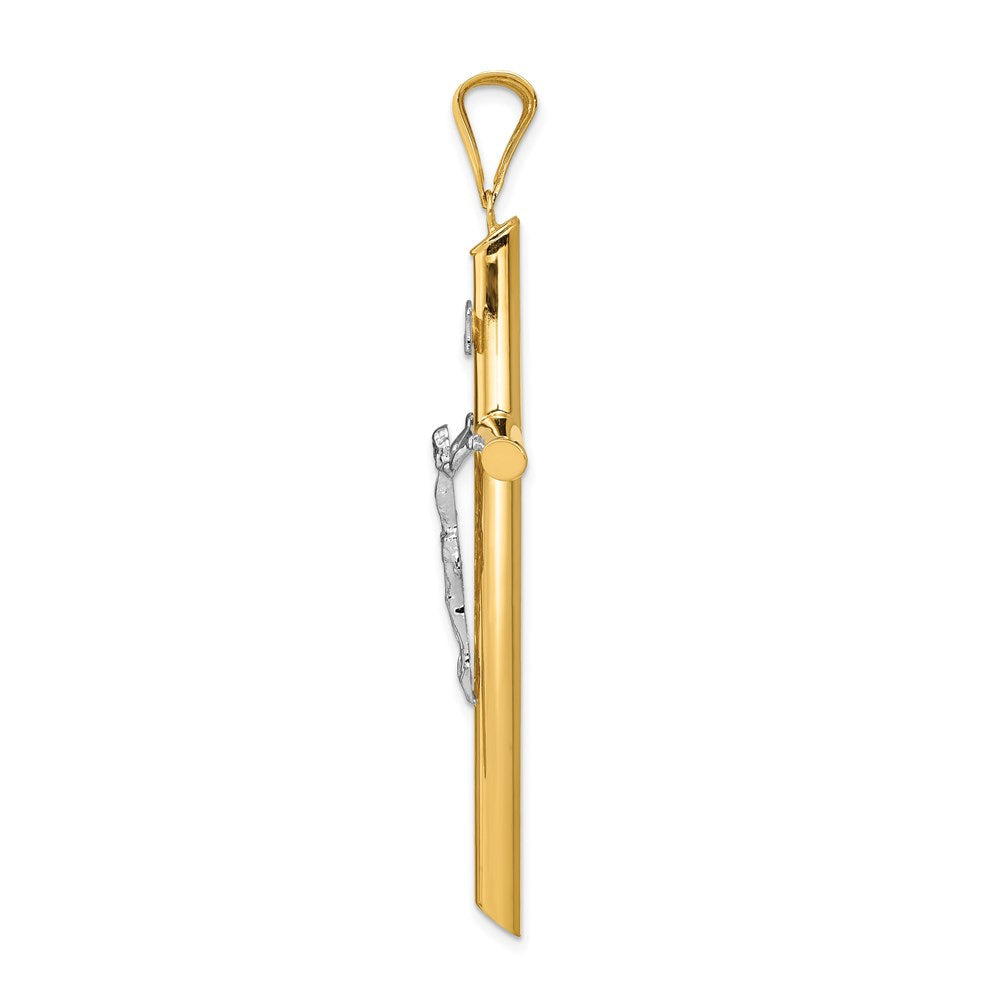 Polierter Kruzifix-Anhänger aus 14K Bicolor-Gold