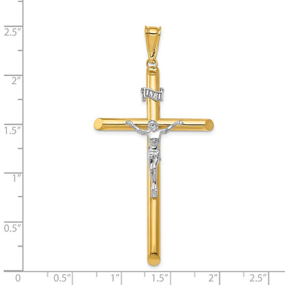 Polierter Kruzifix-Anhänger aus 14K Bicolor-Gold