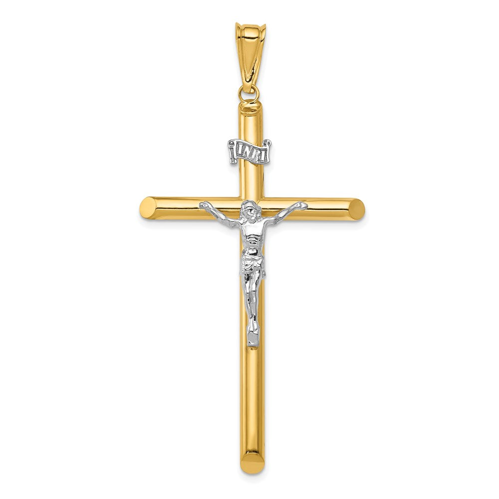 Polierter Kruzifix-Anhänger aus 14K Bicolor-Gold