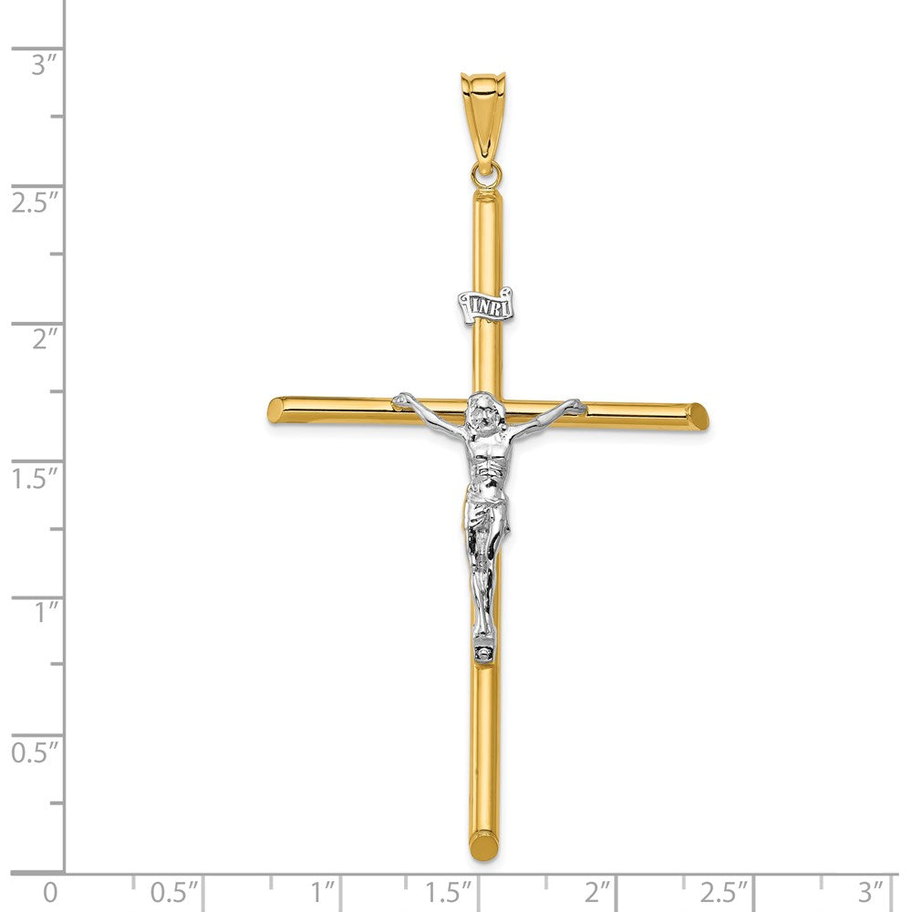 14K Bicolor-Gold Polierter Jesus-Kruzifix-Anhänger