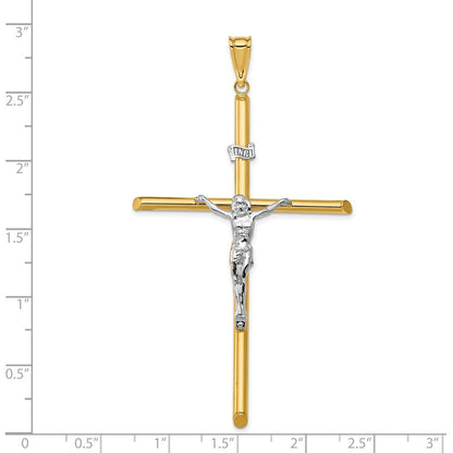 14K Bicolor-Gold Polierter Jesus-Kruzifix-Anhänger