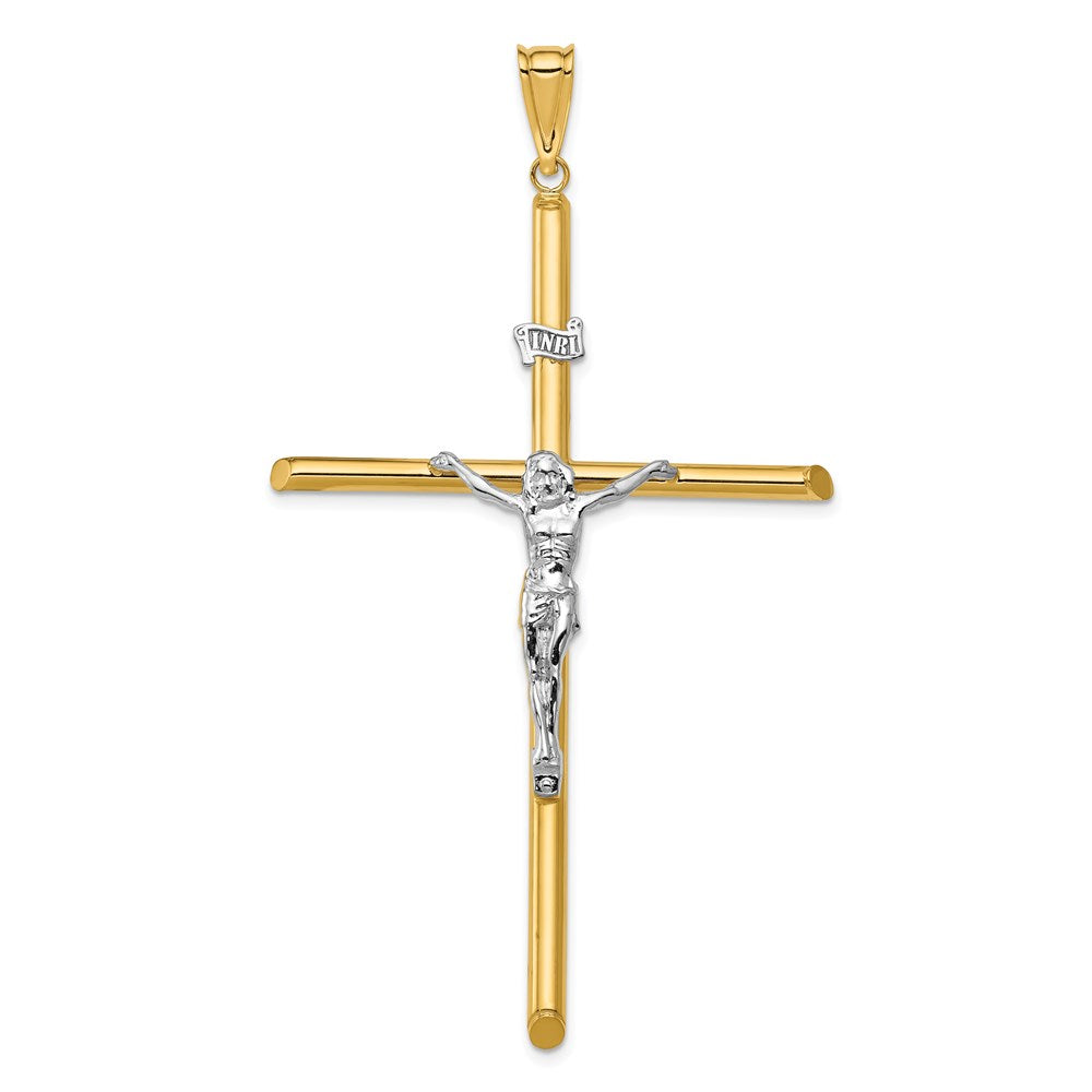 14K Bicolor-Gold Polierter Jesus-Kruzifix-Anhänger