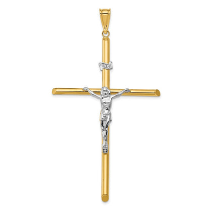 14K Bicolor-Gold Polierter Jesus-Kruzifix-Anhänger