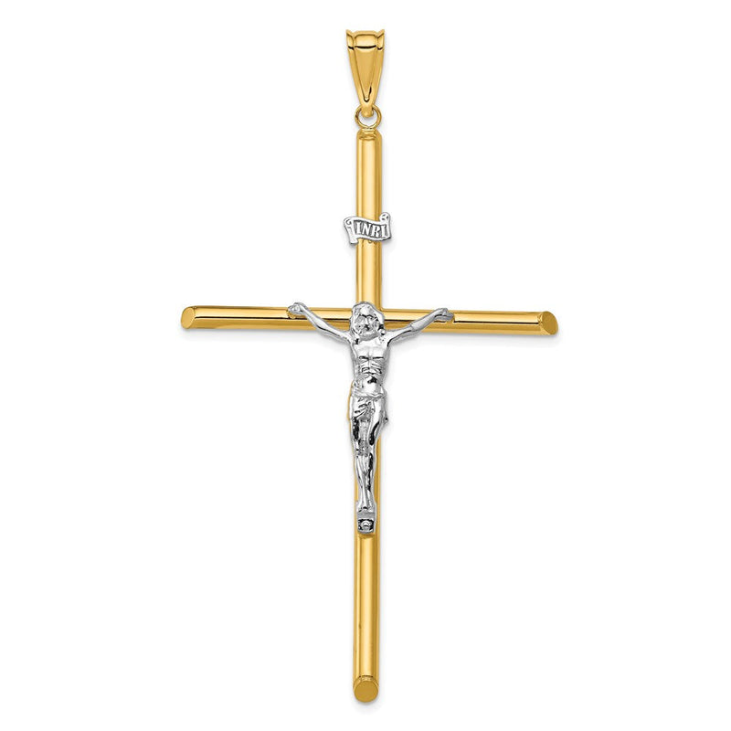 14K Bicolor-Gold Polierter Jesus-Kruzifix-Anhänger