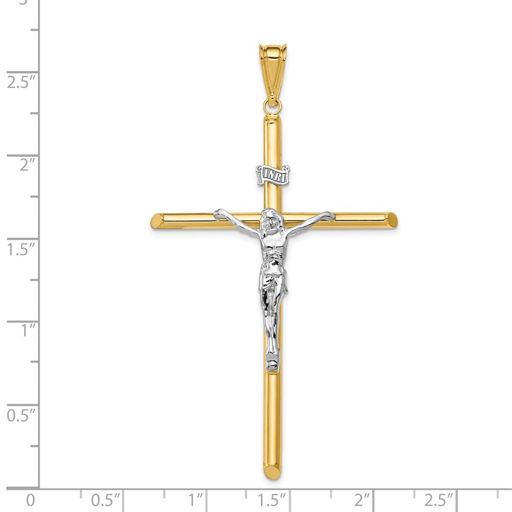 14K Bicolor-Gold Jesus-Kruzifix-Anhänger, poliert