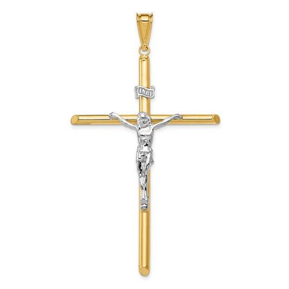 14K Bicolor-Gold Jesus-Kruzifix-Anhänger, poliert