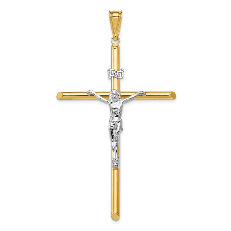 14K Bicolor-Gold Jesus-Kruzifix-Anhänger, poliert