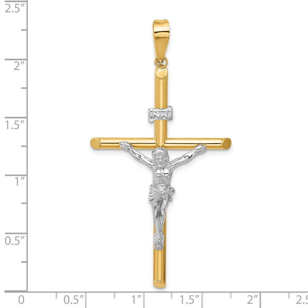 14K Bicolor Gold Polierter Jesus-Kruzifix-Anhänger