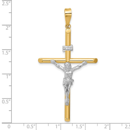 14K Bicolor Gold Polierter Jesus-Kruzifix-Anhänger